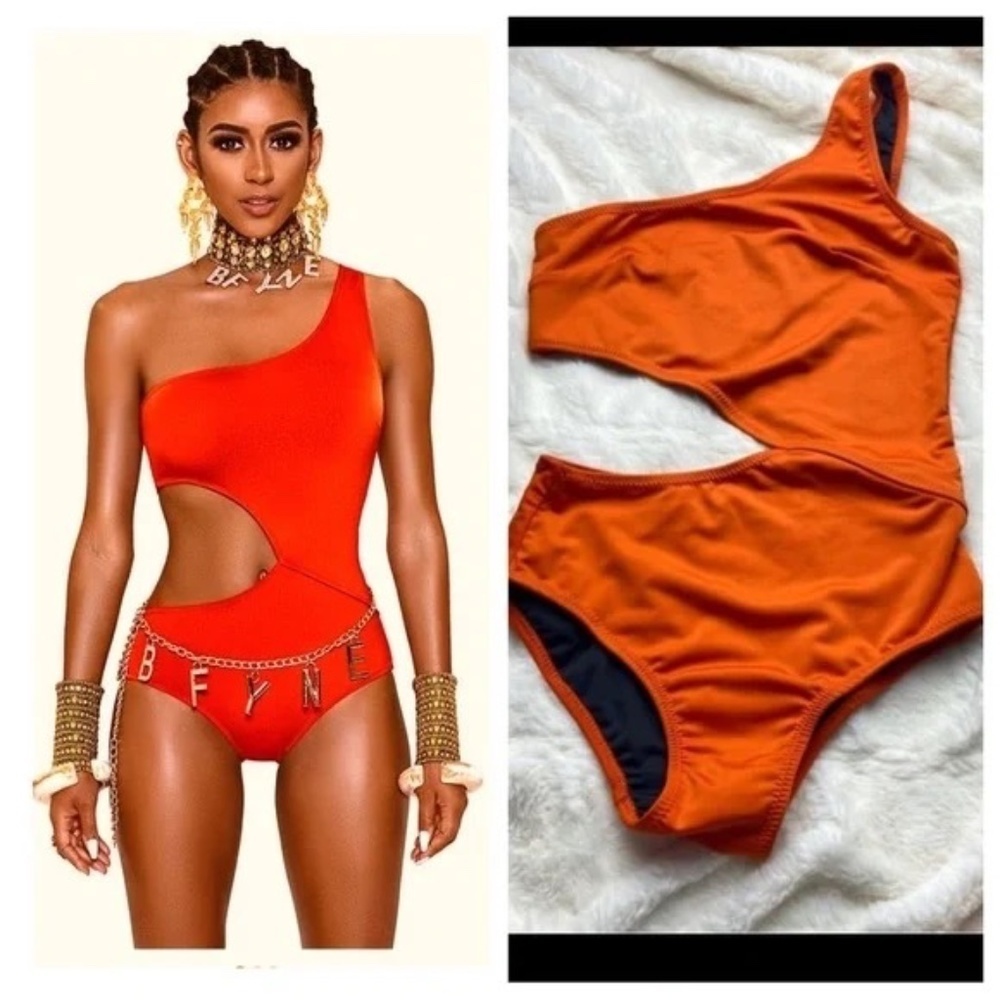 New B Fyne Jordi cutout one piece swimsuit orange nwot 16253